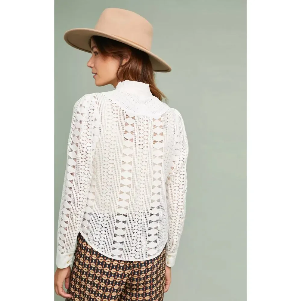 Anthropologie Meadow Rue Womens 14 White Lace Button Front Boho Blouse